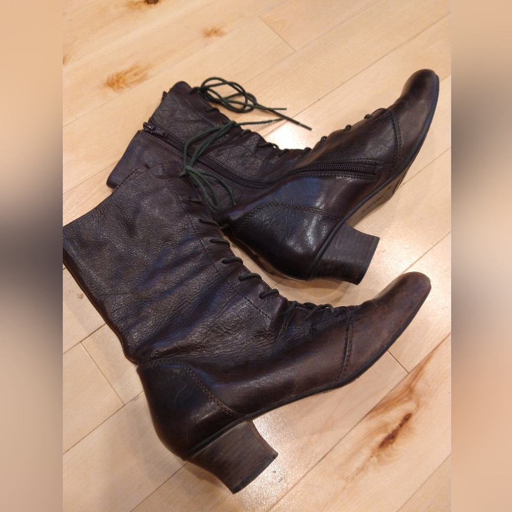 38 nice German real leather Victorian boots lace up zipper with heel